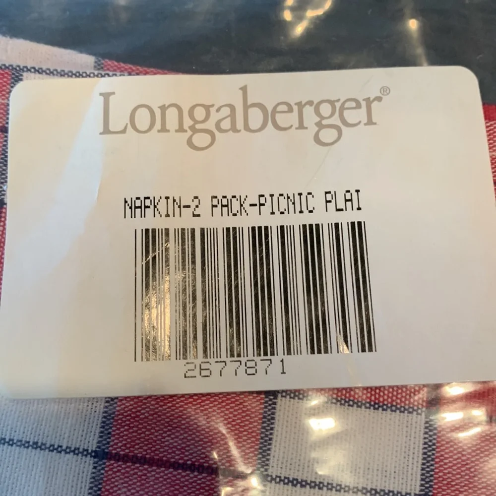 Longaberger Picnic Plaid Napkins. NEW. Set of 2